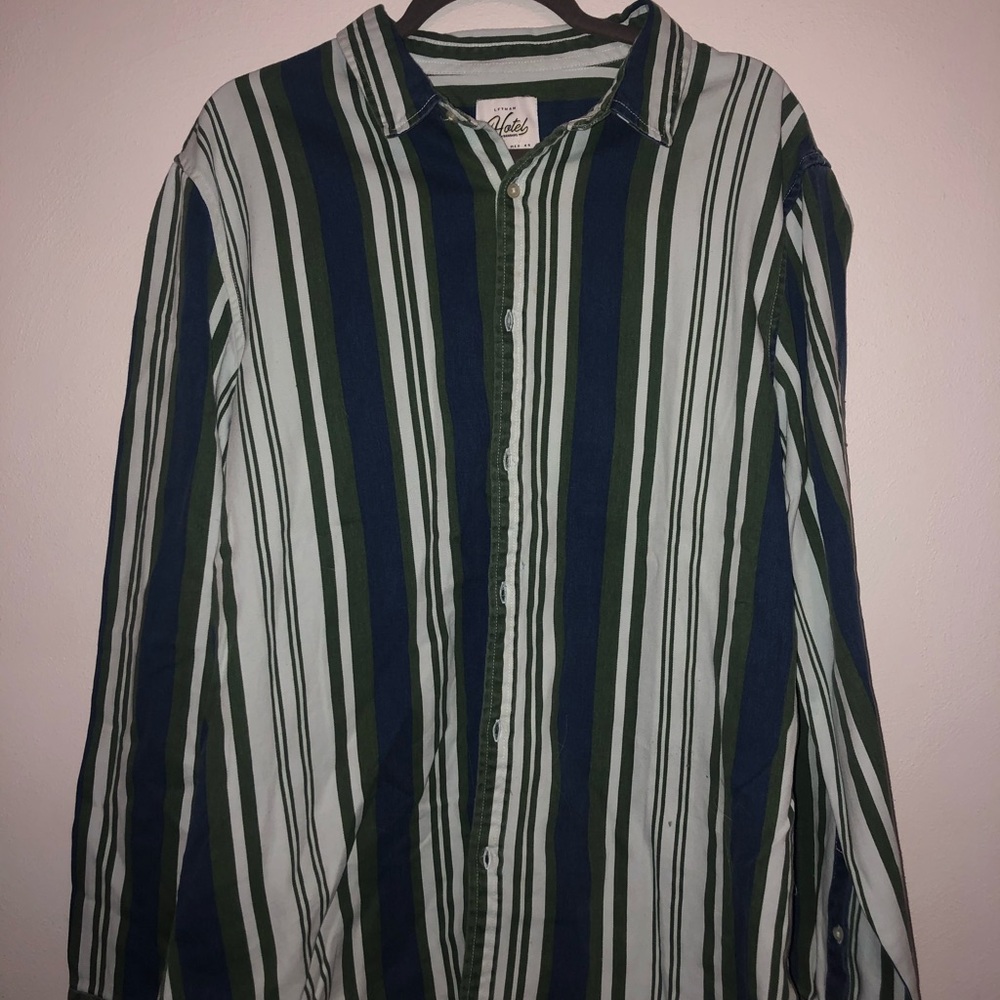 Denim vertical lines button down long sleeve.